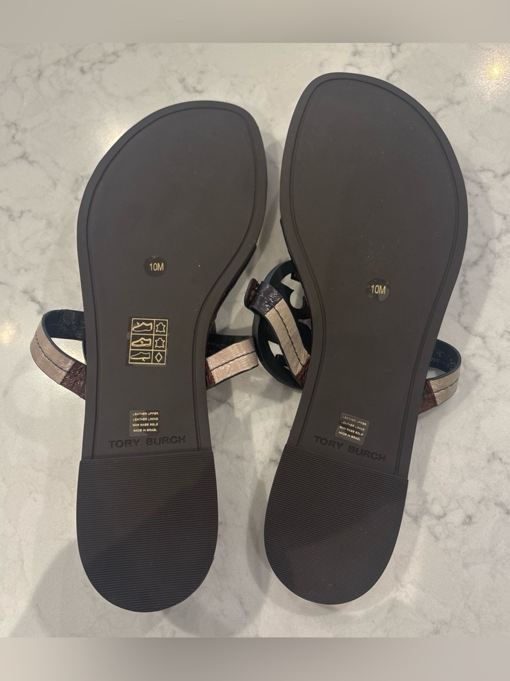 Tory Burch Striped Leather Sandals in Brown, Tan, Black - Picture 3 of 3